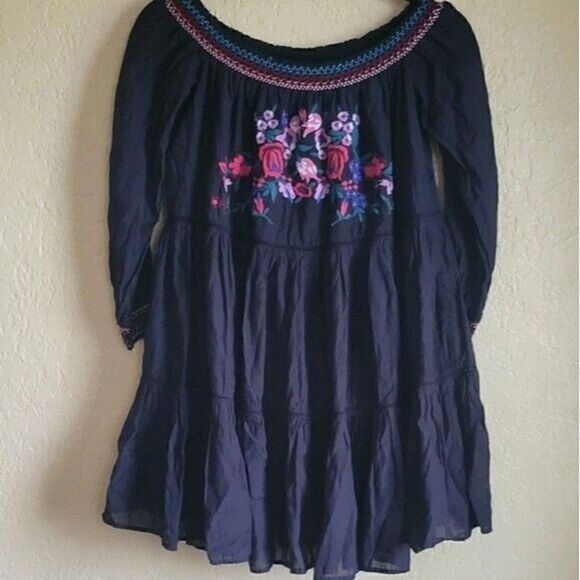 Free People Sun Beams Embroidered Off-The-Shoulder Mini Dress Size Small - Picture 10 of 12